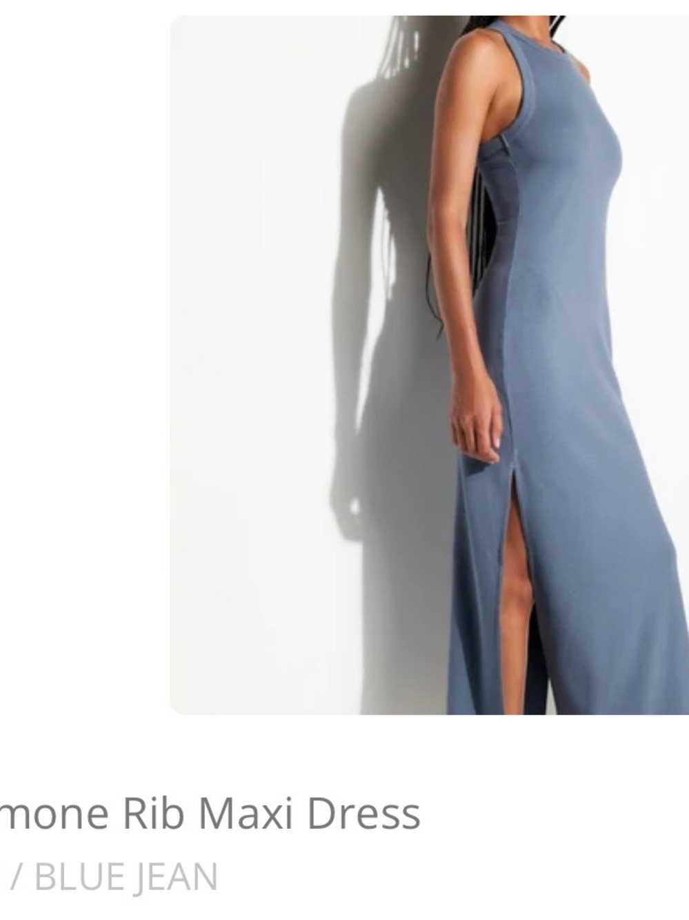 Spiritual Gangster Blue Jean Ribbed Maxi Dress with Side Slit